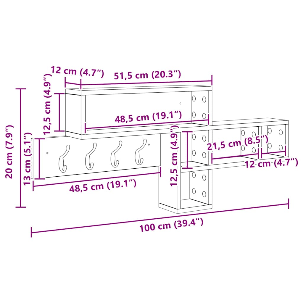 Vægmonteret Jakkeholder Vægmonteret Hvid 100 x 12 x 43,5 cm