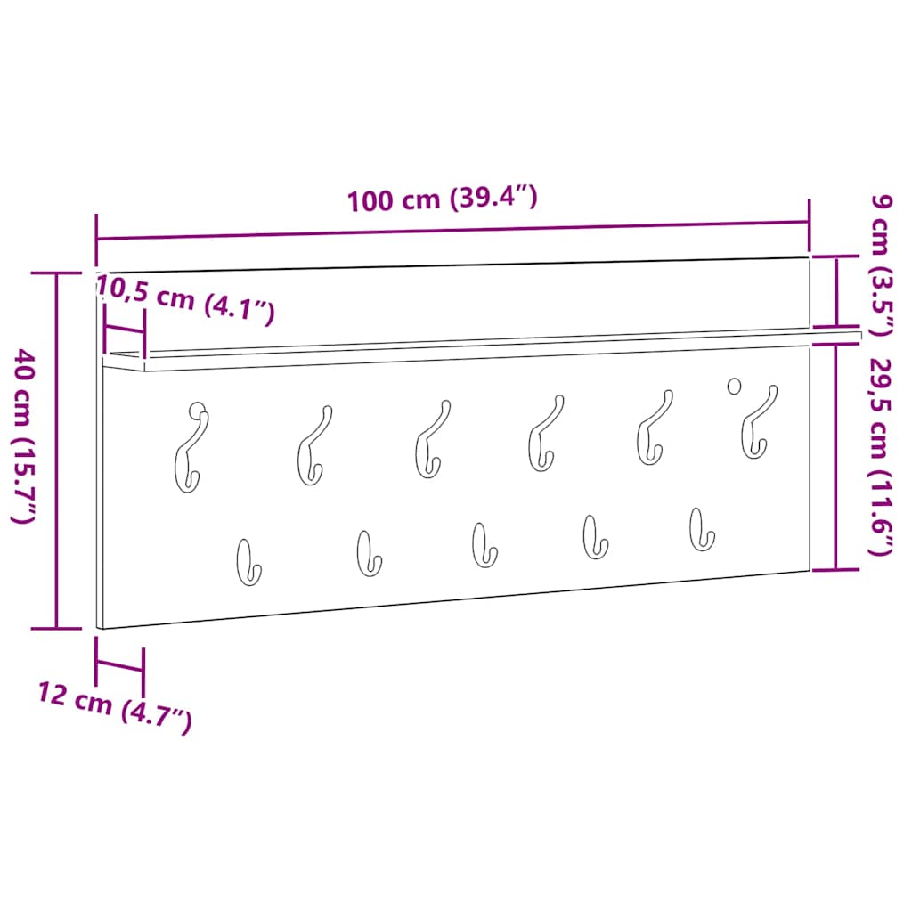 Vægmonteret Jakkeholder Vægmonteret Røget eg 100 x 40 x 12 cm