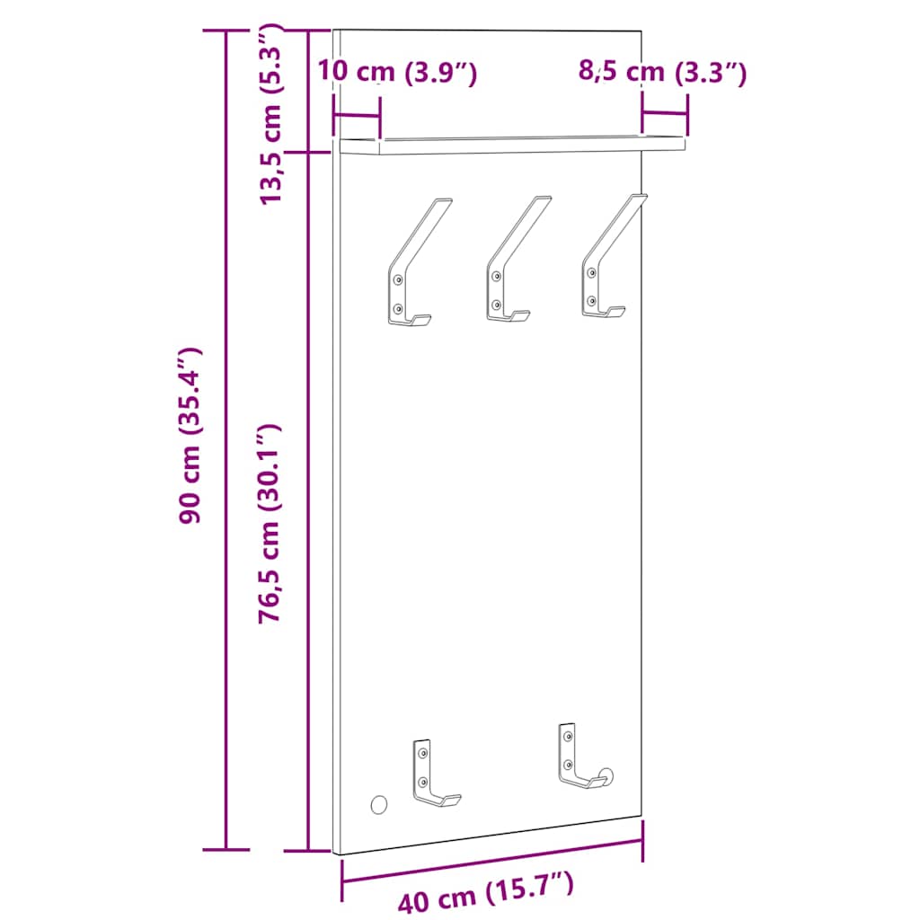 Vægmonteret Jakkeholder Vægmonteret Beton Grå 40 x 10 x 90 cm