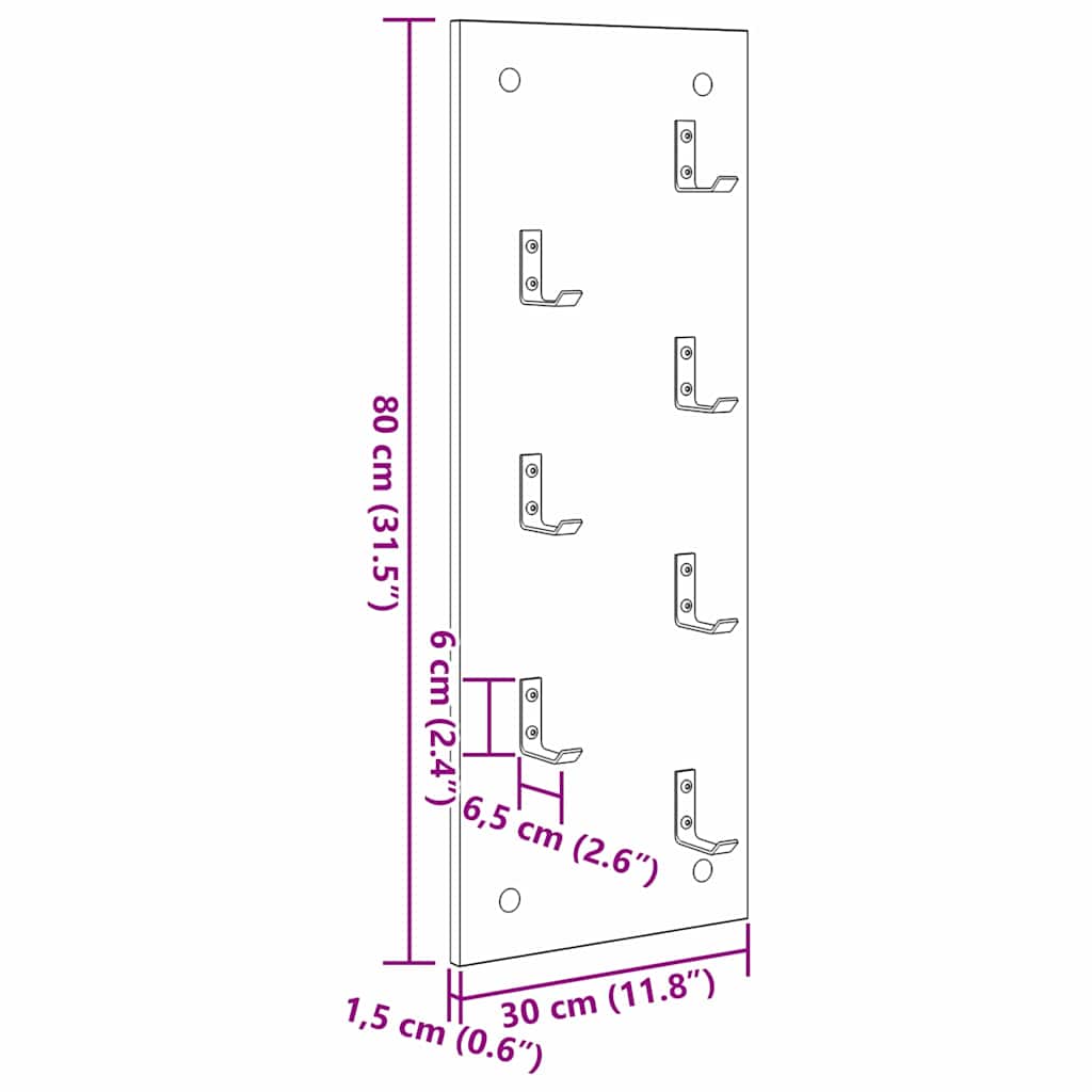Vægmonteret Jakkeholder Vægmonteret Sort eg 30 x 1,5 x 80 cm