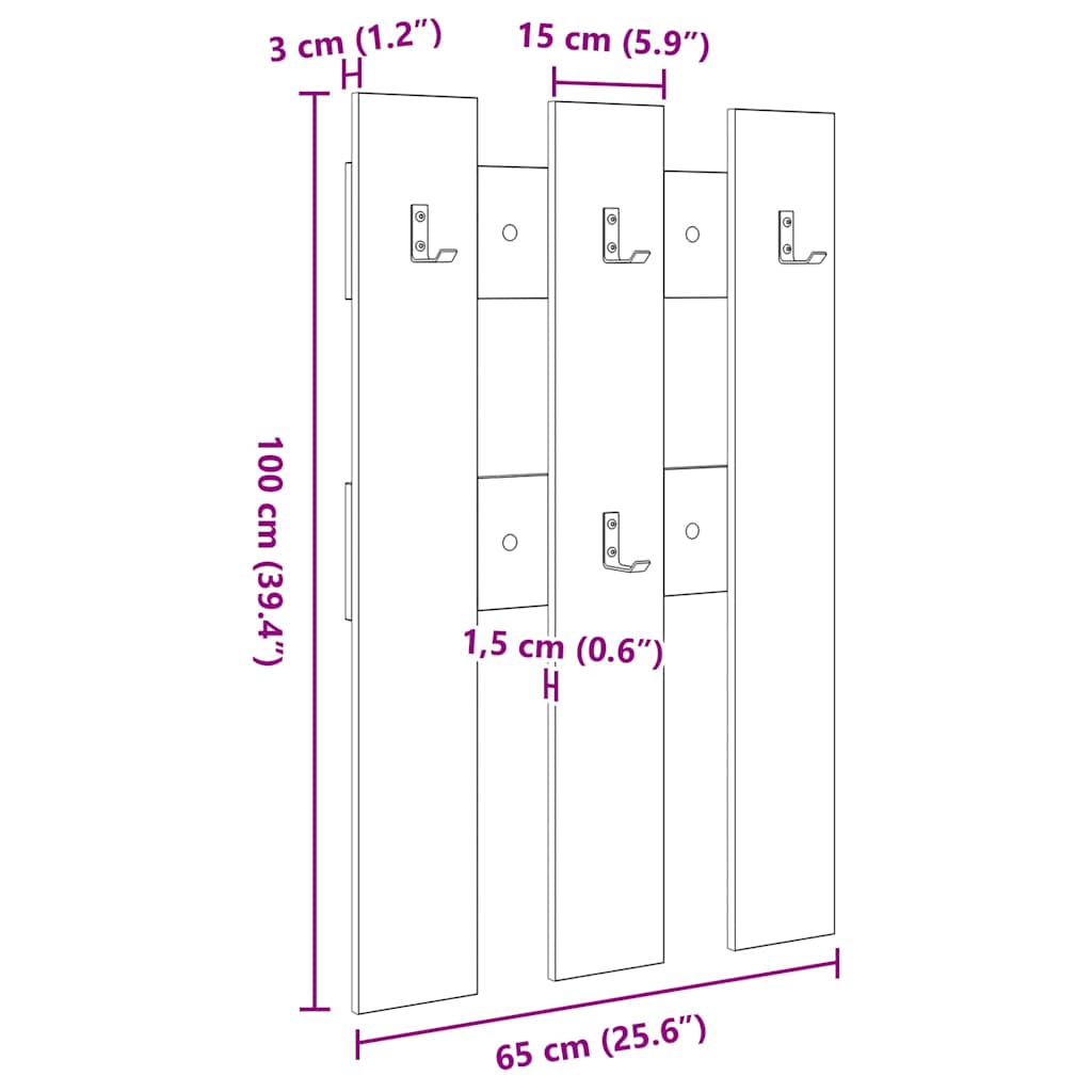Vægmonteret Jakkeholder Vægmonteret Røget eg 65 x 3 x 100 cm