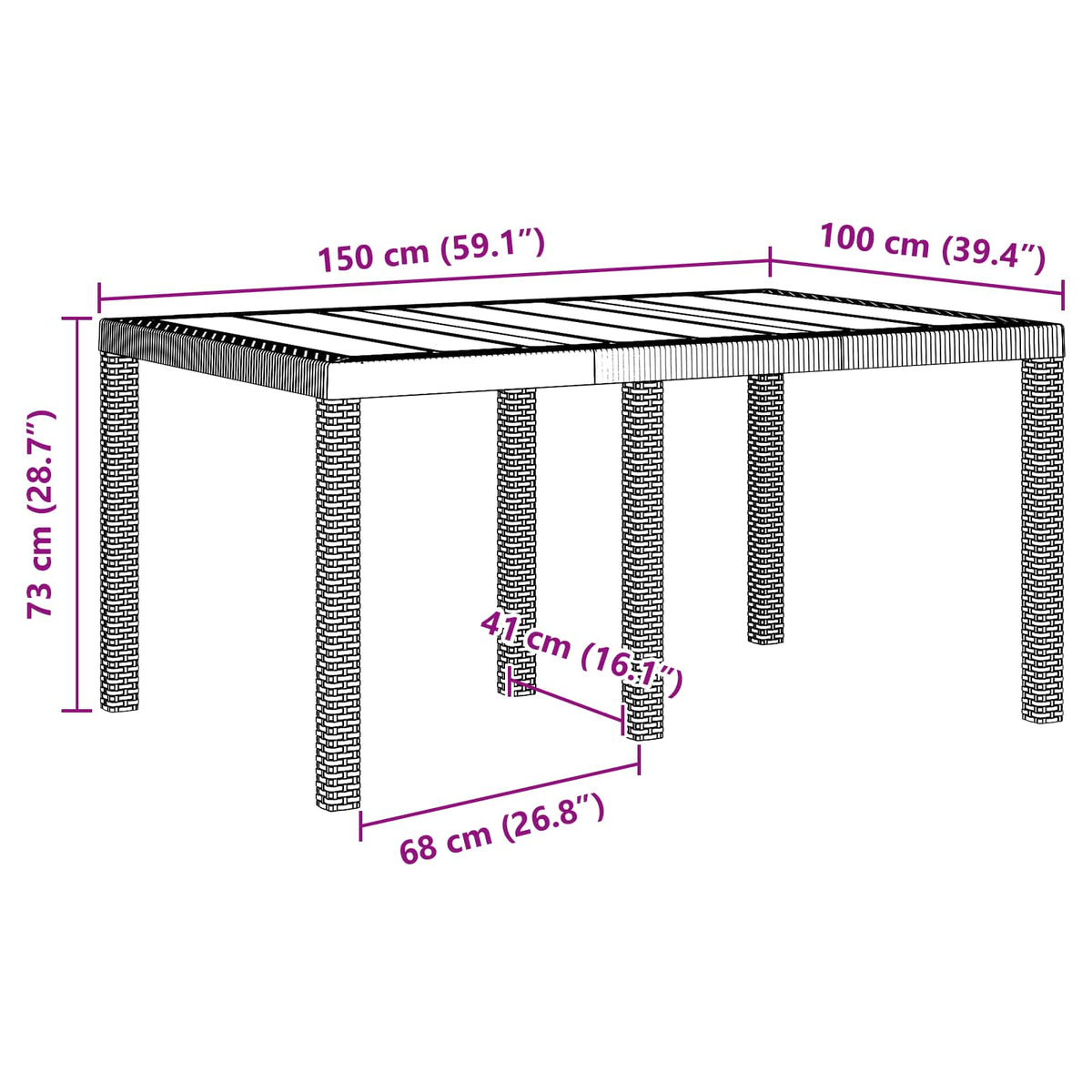 Vejrbestandig Havebord Antracit 150 x 100 x 73 cm polyrattan