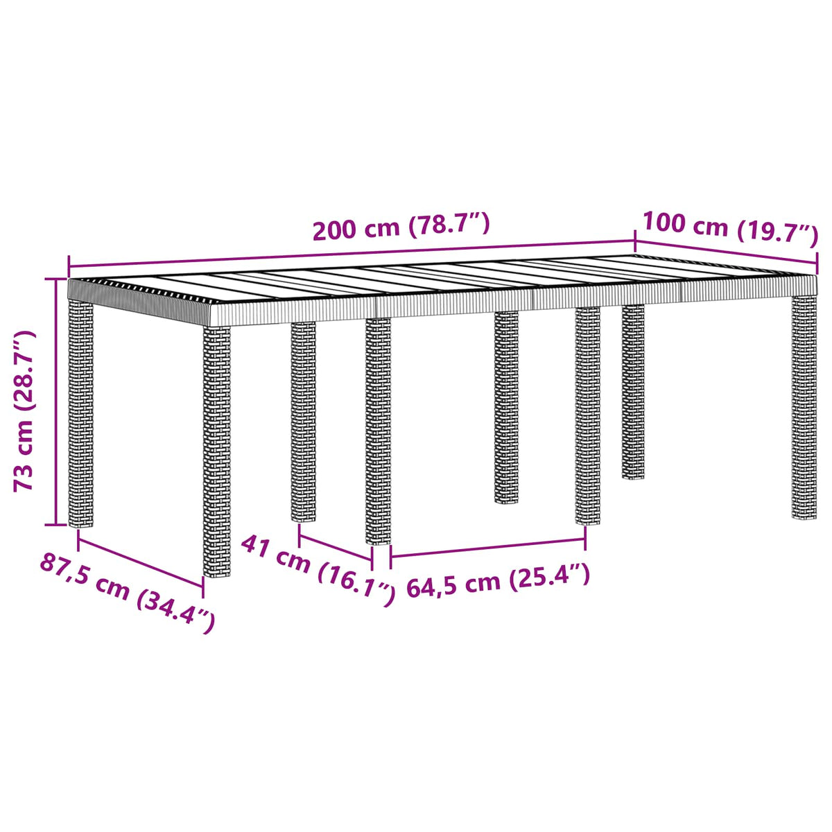 Havemøbel Bord Brun 200 x 100 x 73 cm polyrattan