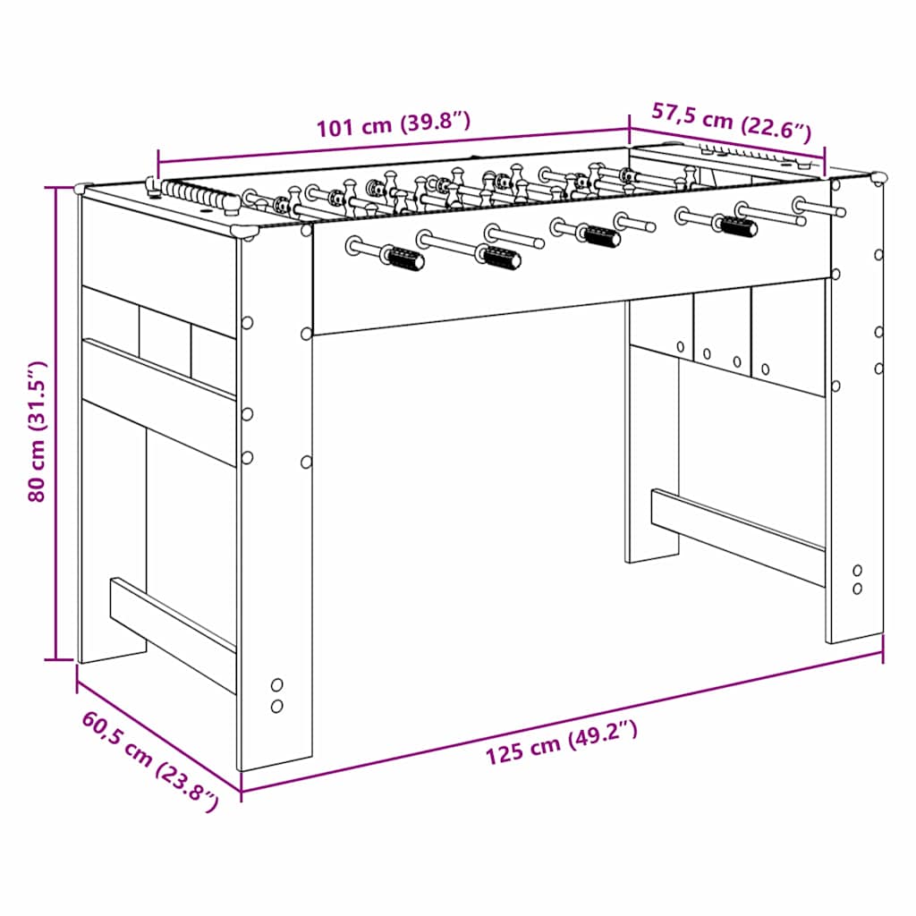 Fodboldbord Sonoma eg 125 x 60,5 x 80 cm Konstrueret træ