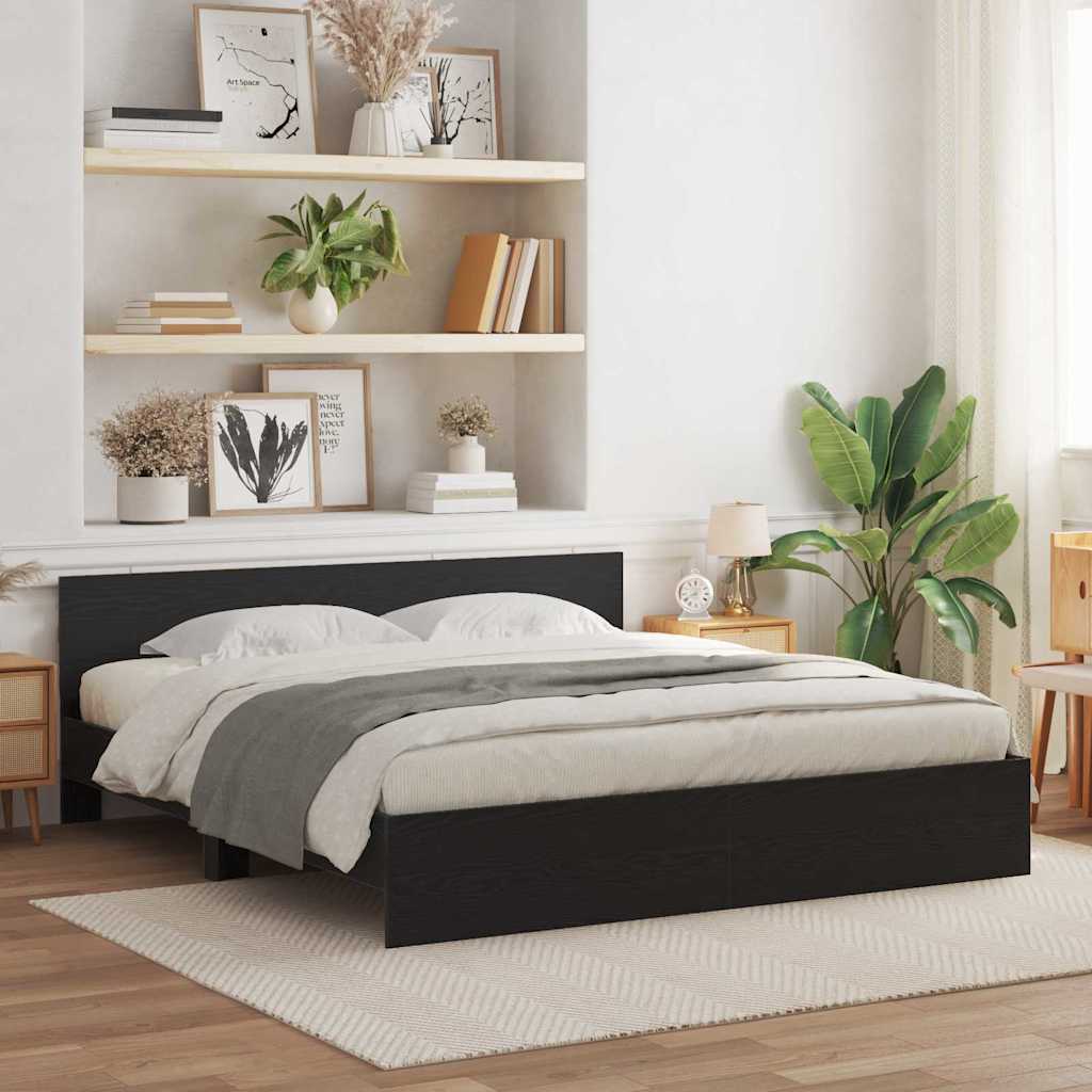 Sengestel med hovedgærde Sort eg 203 x 185 x 70 cm
