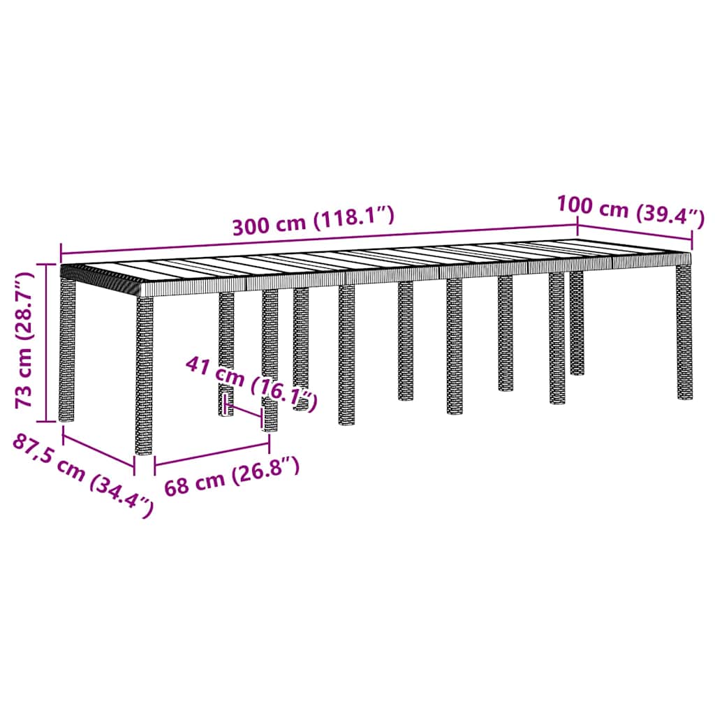 Havemøbel Bord Hvid 300 x 100 x 73 cm polyrattan