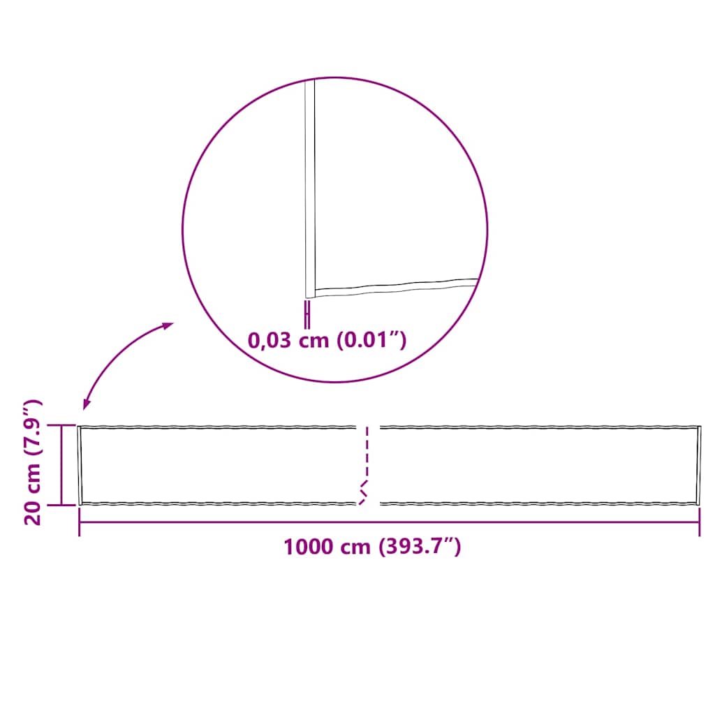 Plænens Kante 1000 x 20 x 0,03 cm Galvaniseret stål Sølv