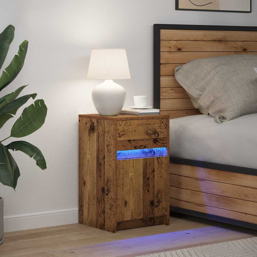 LED Sengeskab Gammelt træ 38 x 34 x 61 cm Konstrueret træ