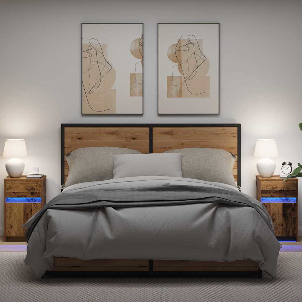 LED Sengeskab 2 stk. Gammelt træ 38 x 34 x 61 cm