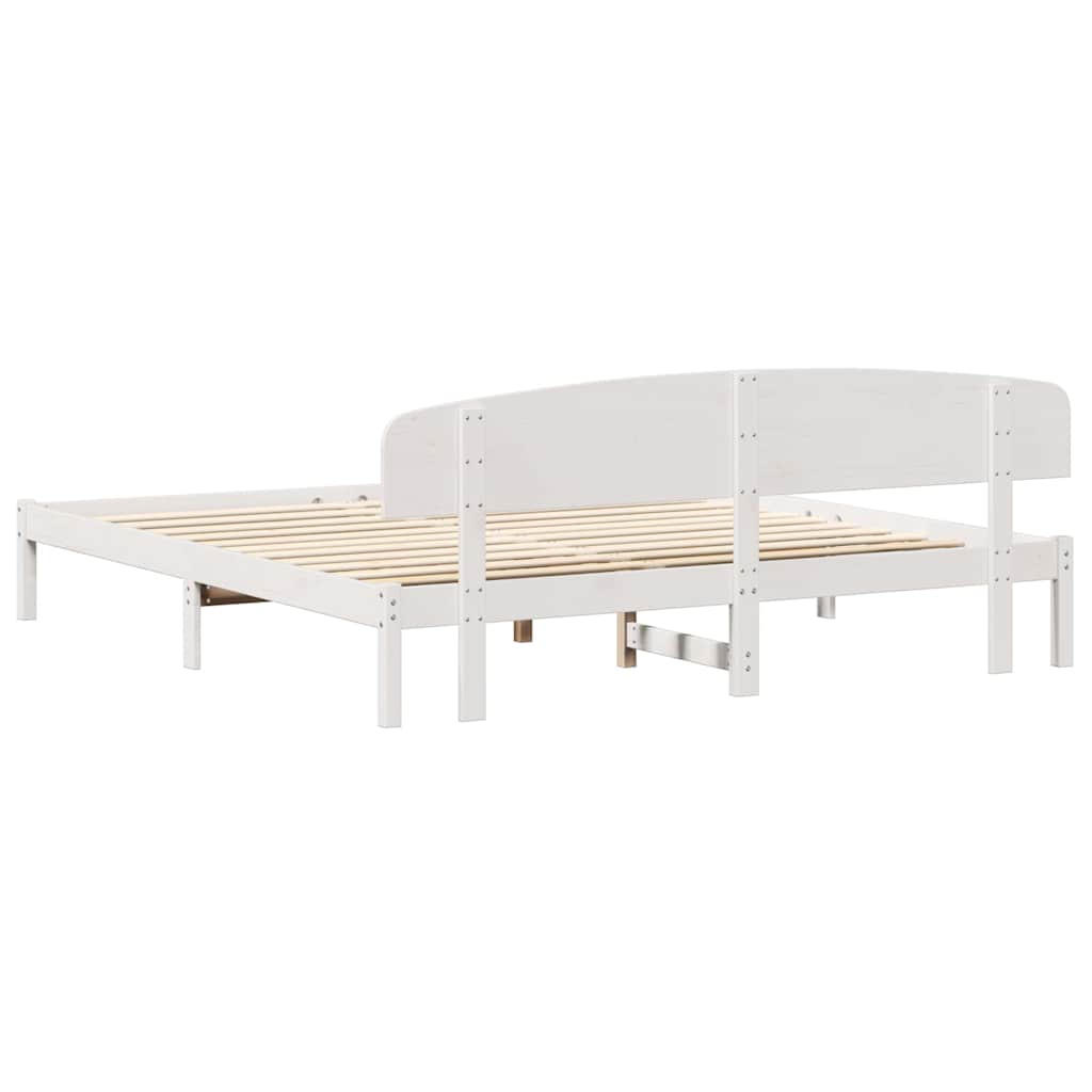 Sengestel med hovedgærde Hvid 200 x 200 cm Massiv fyrretræ