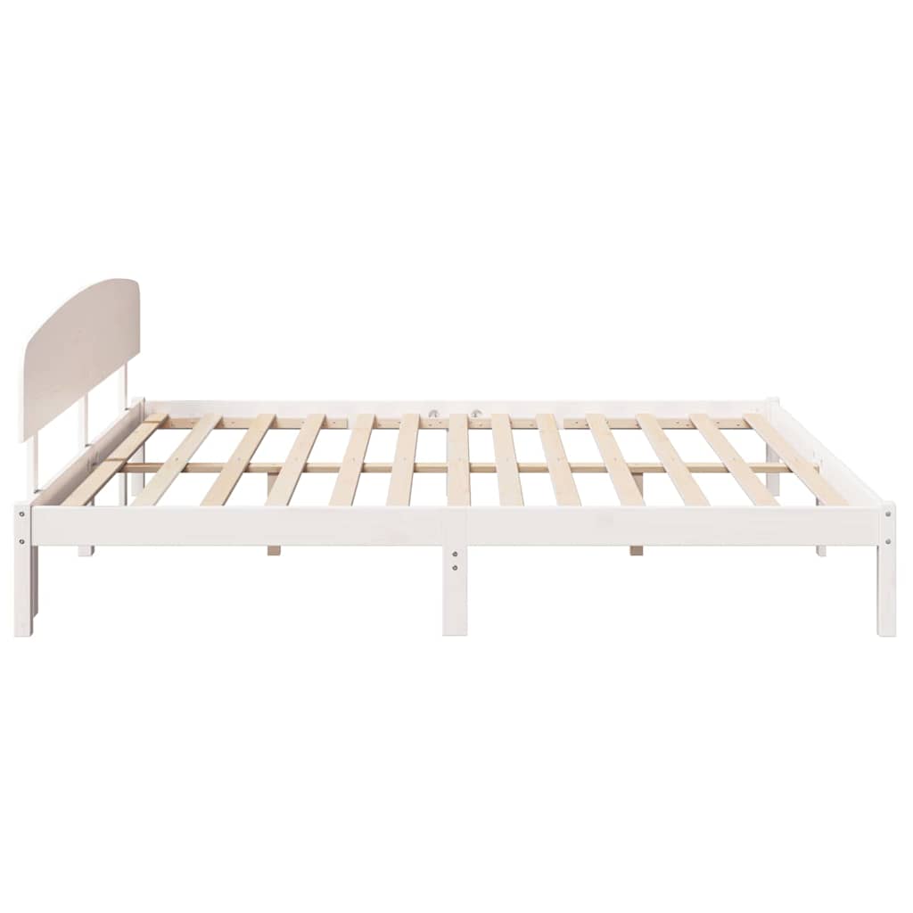 Sengestel med hovedgærde Hvid 200 x 200 cm Massiv fyrretræ