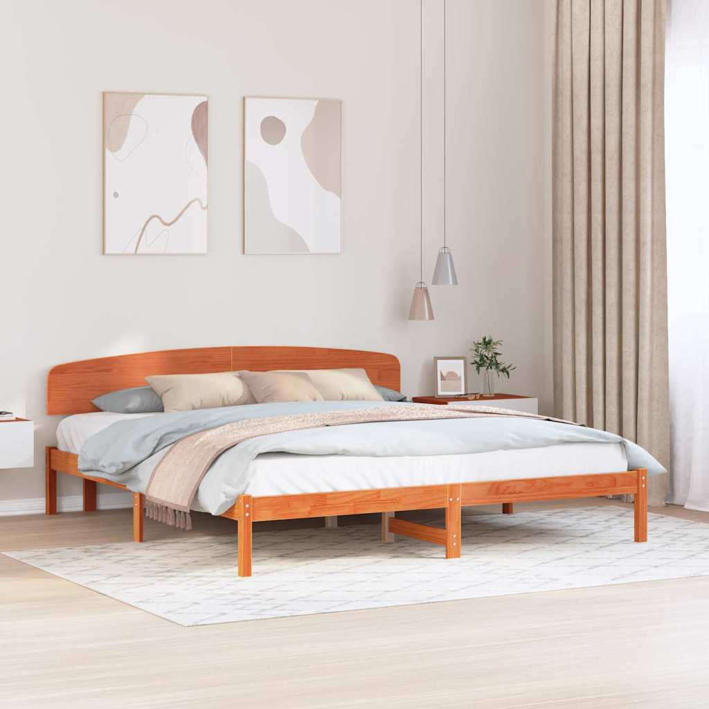 Sengestel med hovedgærde Voks brun 200 x 200 cm Massiv fyrretræ