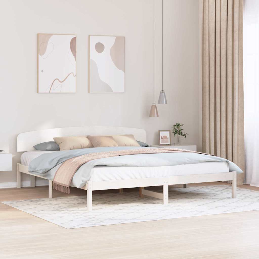 Sengestel med hovedgærde Hvid 180 x 200 cm Massiv fyrretræ
