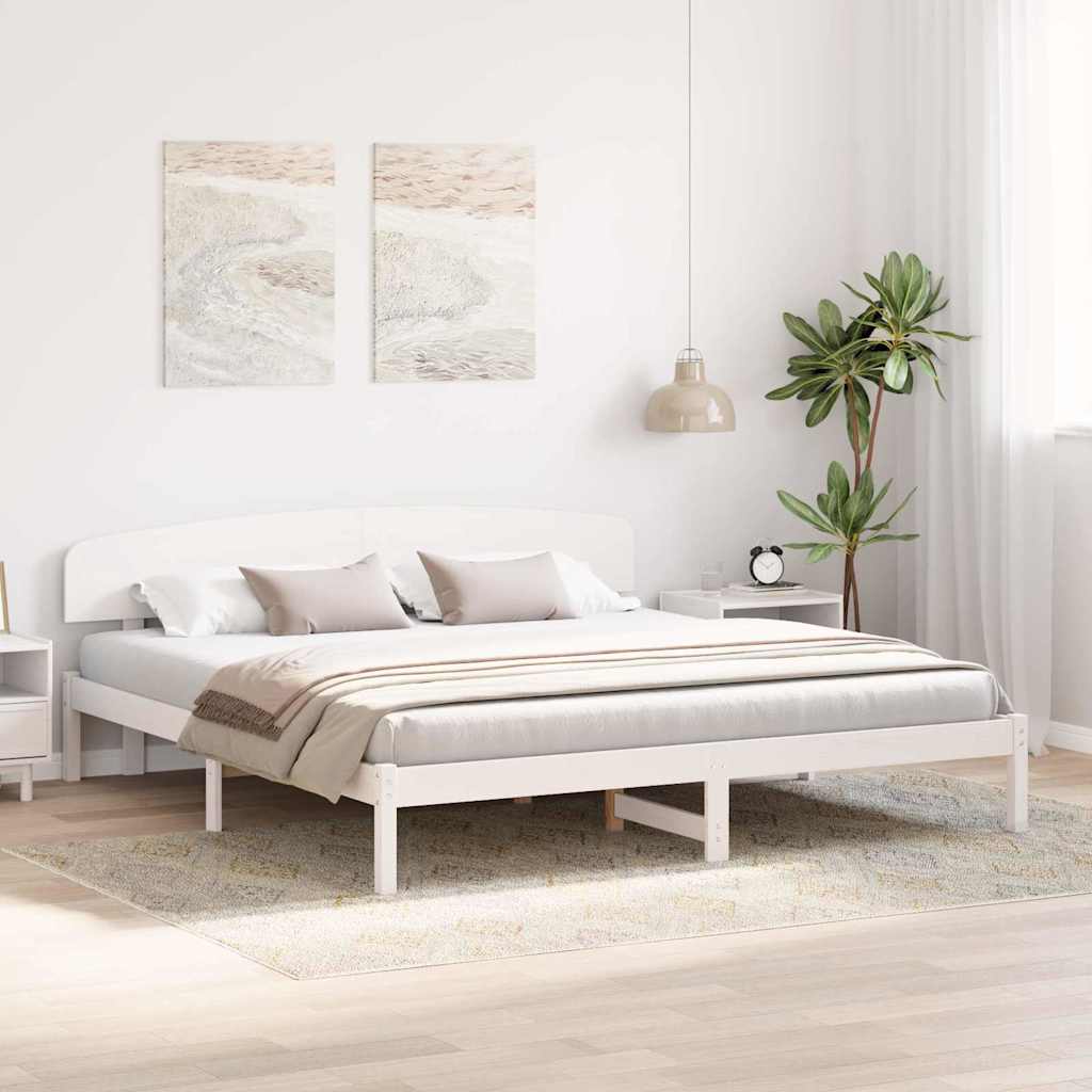 Sengestel med hovedgærde Hvid 180 x 200 cm Massiv fyrretræ