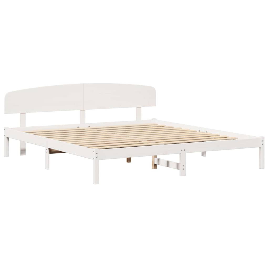 Sengestel med hovedgærde Hvid 180 x 200 cm Massiv fyrretræ