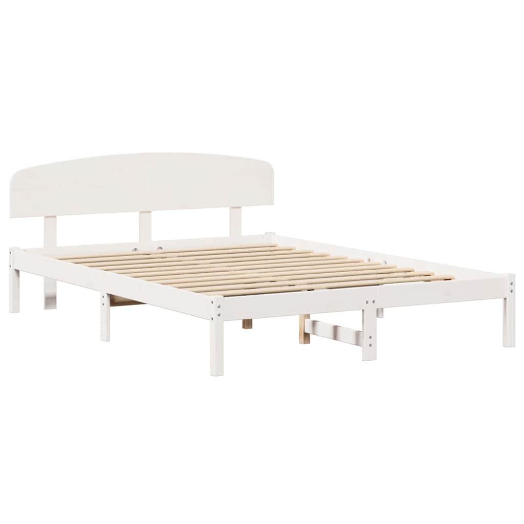 Sengestel med hovedgærde Hvid 160 x 200 cm Massiv fyrretræ