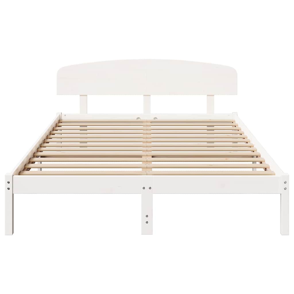 Sengestel med hovedgærde Hvid 160 x 200 cm Massiv fyrretræ
