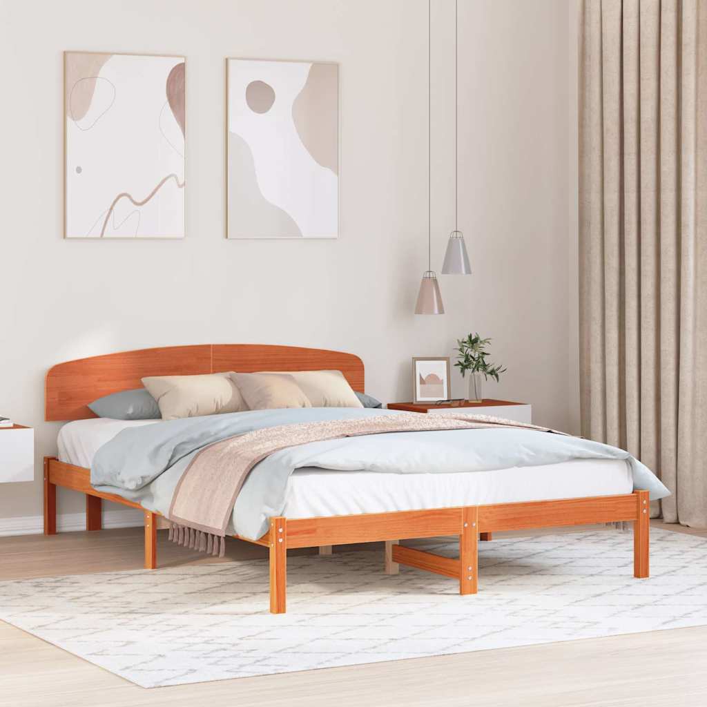 Sengestel med hovedgærde Voks brun 160 x 200 cm Massiv fyrretræ