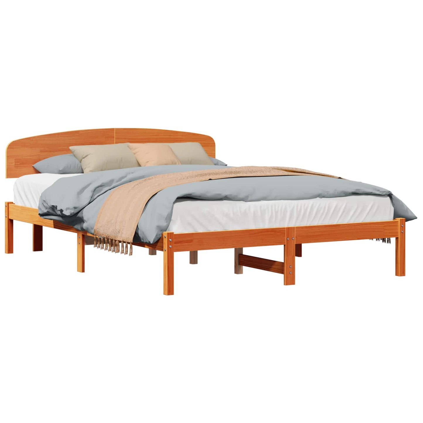 Sengestel med hovedgærde Voks brun 160 x 200 cm Massiv fyrretræ