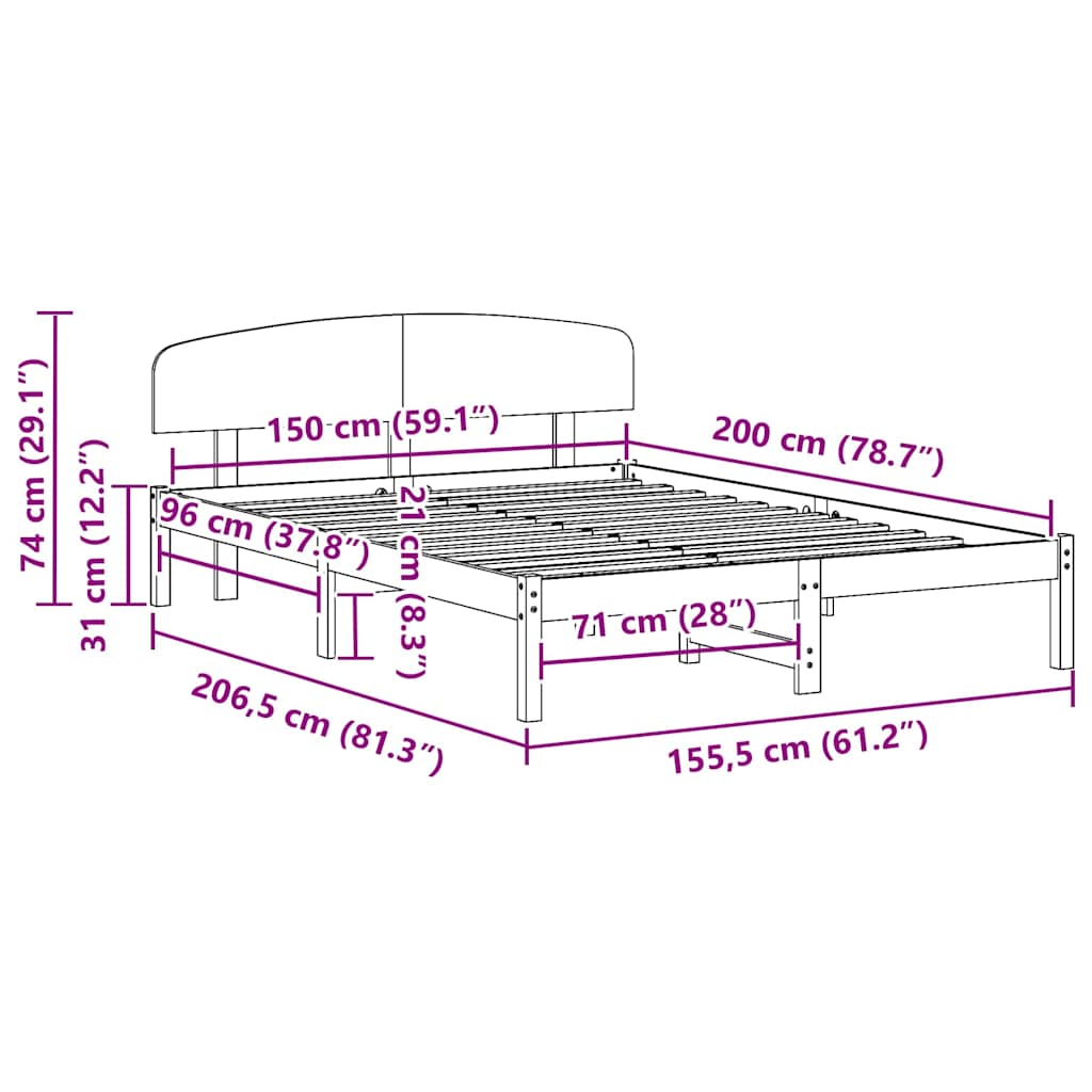 Sengestel Naturfarvet 150 x 200 cm Massiv fyrretræ