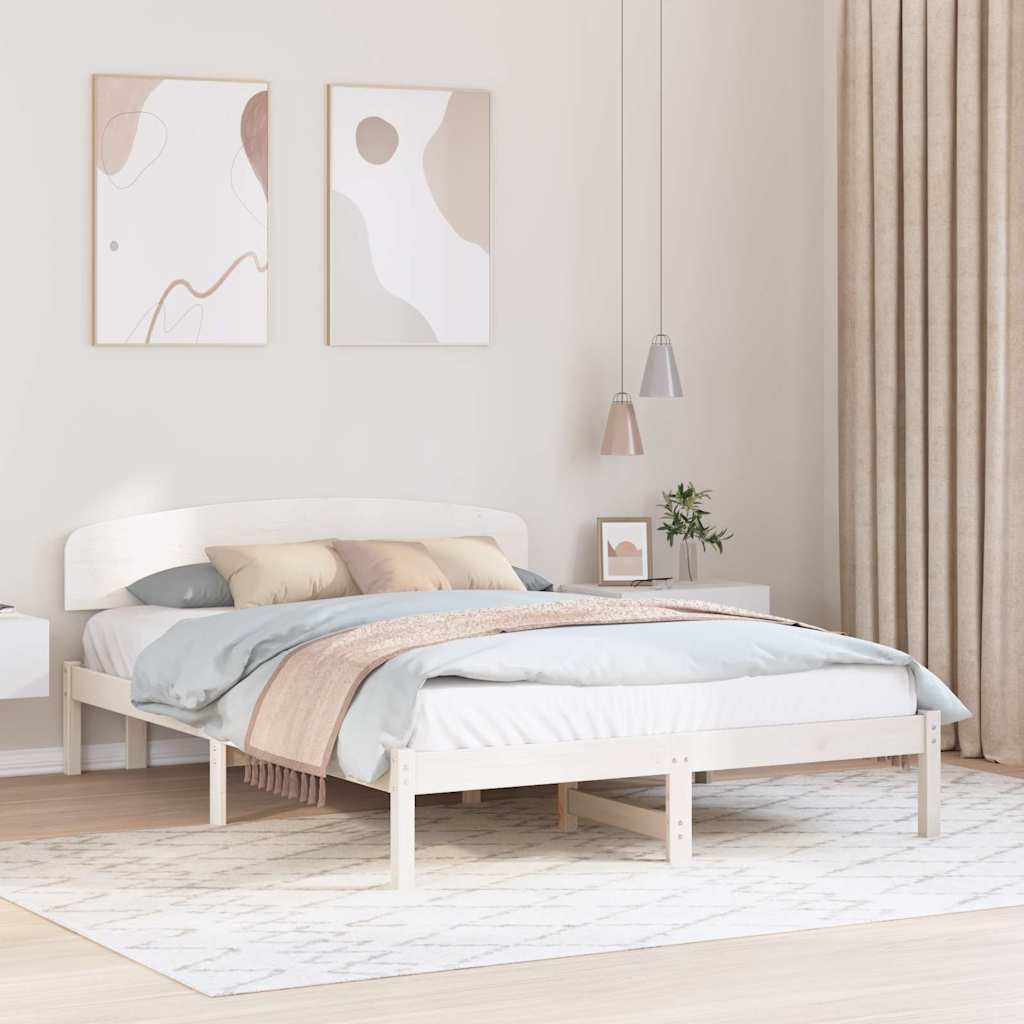 Sengestel med hovedgærde Hvid 150 x 200 cm Massiv fyrretræ