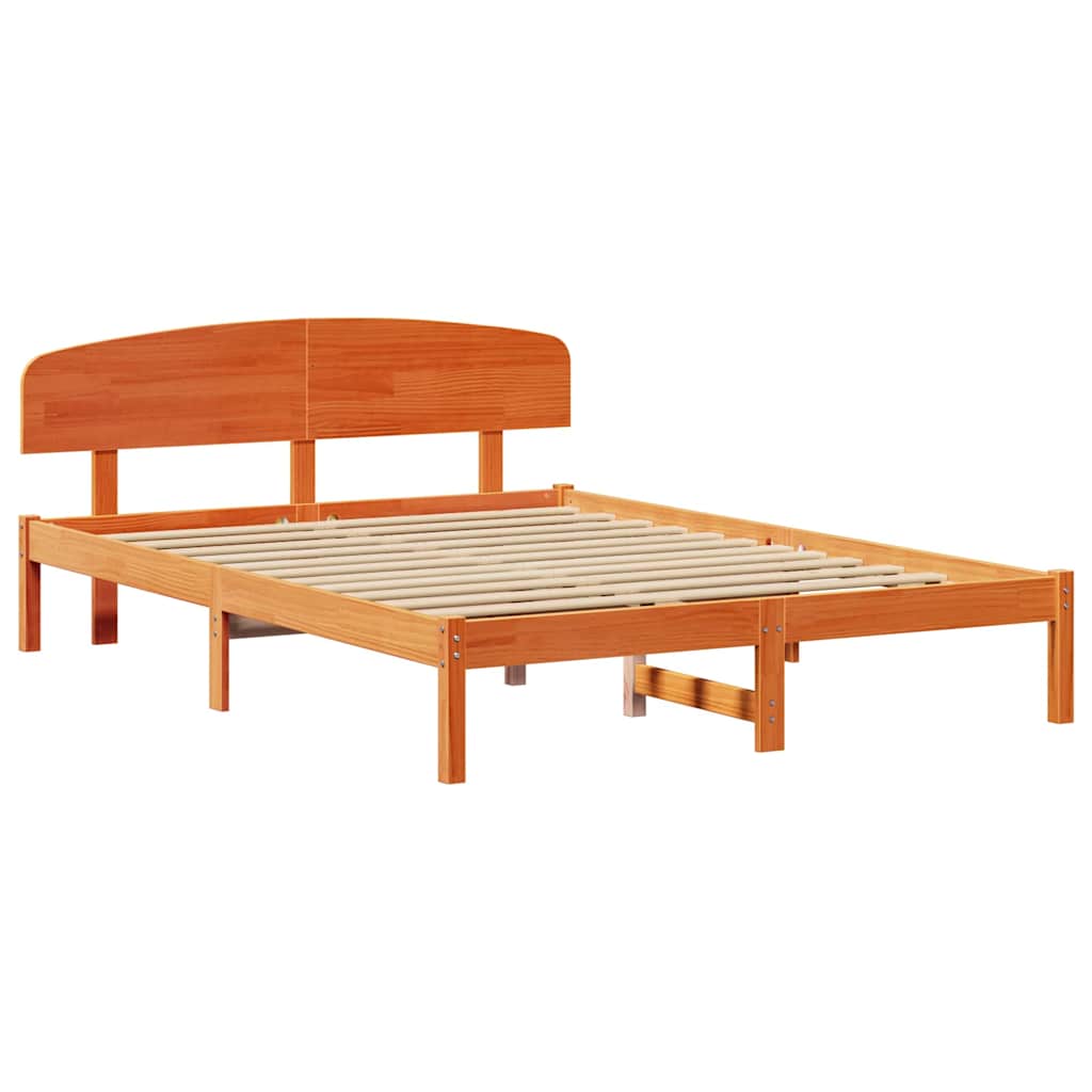 Sengestel med hovedgærde Voks brun 150 x 200 cm Massiv fyrretræ