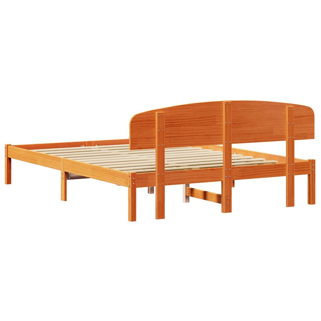 Sengestel med hovedgærde Voks brun 150 x 200 cm Massiv fyrretræ