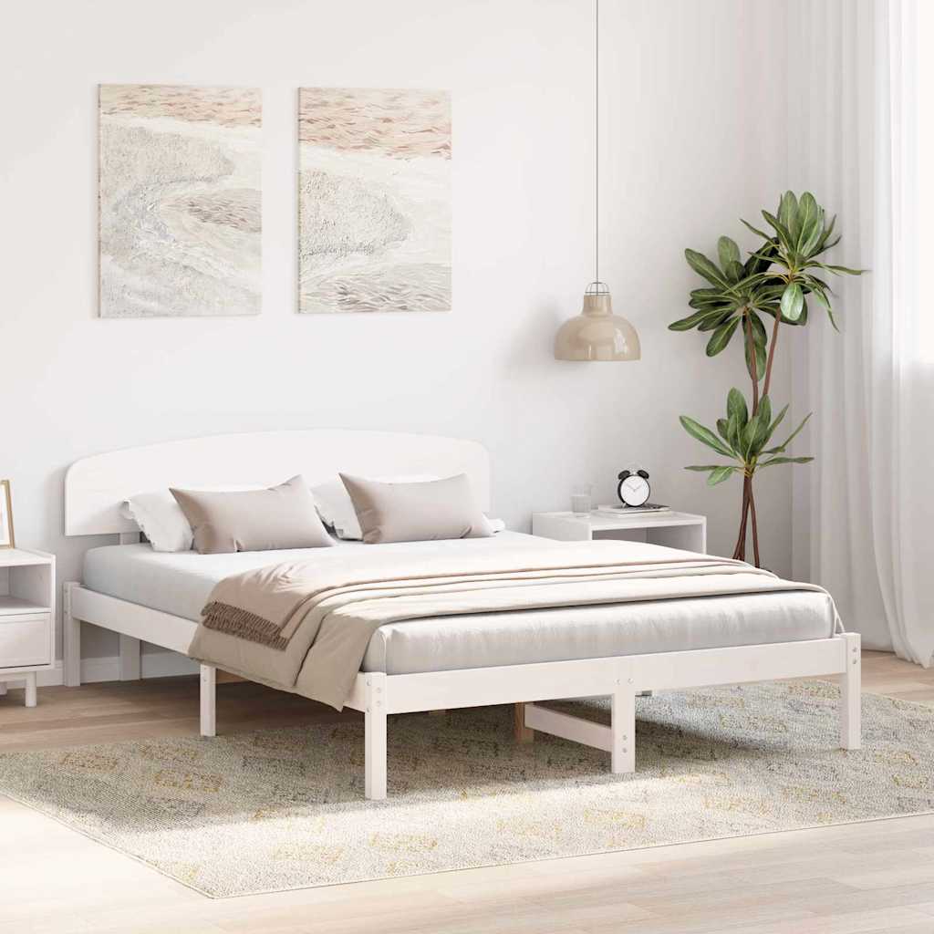 Sengestel med hovedgærde Hvid 140 x 200 cm Massiv fyrretræ