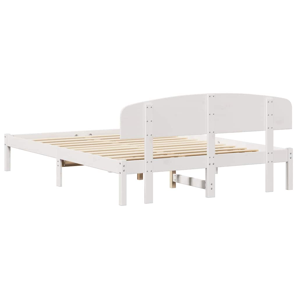 Sengestel med hovedgærde Hvid 140 x 200 cm Massiv fyrretræ