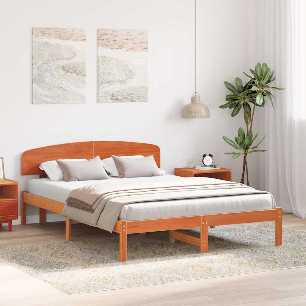 Sengestel med hovedgærde Voks brun 140 x 200 cm Massiv fyrretræ