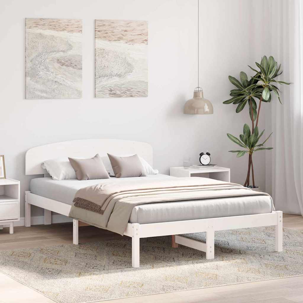 Sengestel med hovedgærde Hvid 120 x 200 cm Massiv fyrretræ