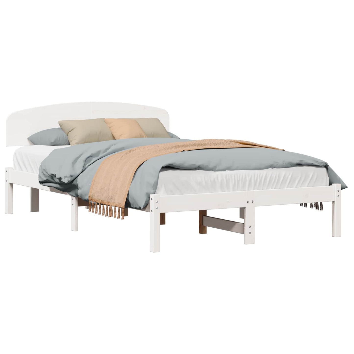 Sengestel med hovedgærde Hvid 140 x 190 cm Massiv fyrretræ