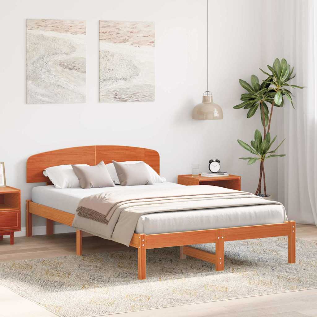 Sengestel med hovedgærde Voks brun 140 x 190 cm Massiv fyrretræ