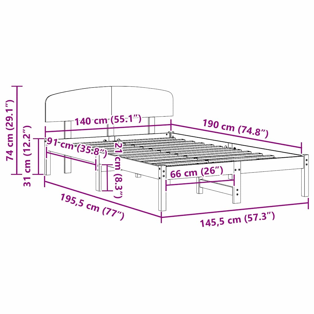 Sengestel med hovedgærde Voks brun 140 x 190 cm Massiv fyrretræ