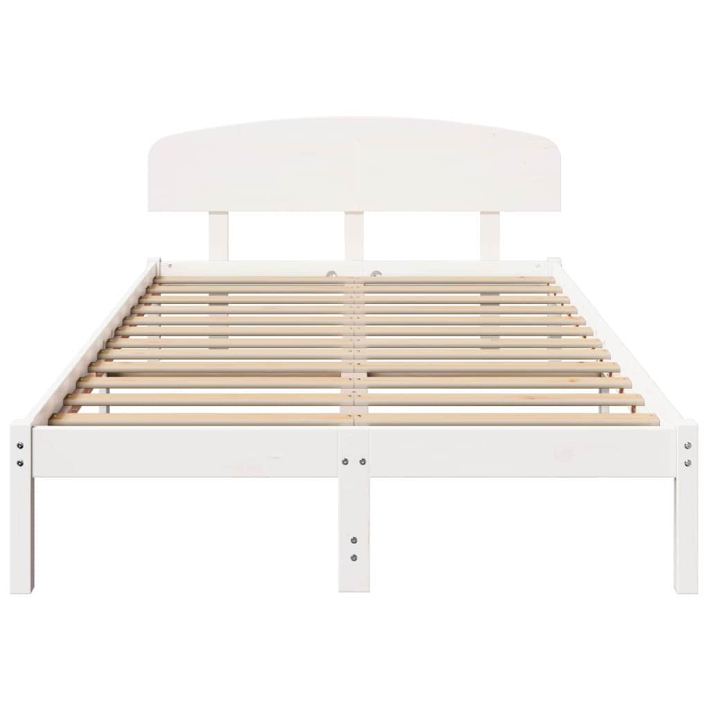 Sengestel med hovedgærde Hvid 135 x 190 cm Massiv fyrretræ