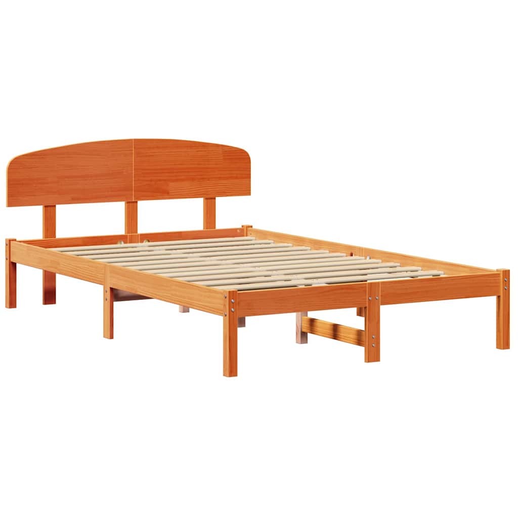 Sengestel med hovedgærde Voks brun 135 x 190 cm Massiv fyrretræ