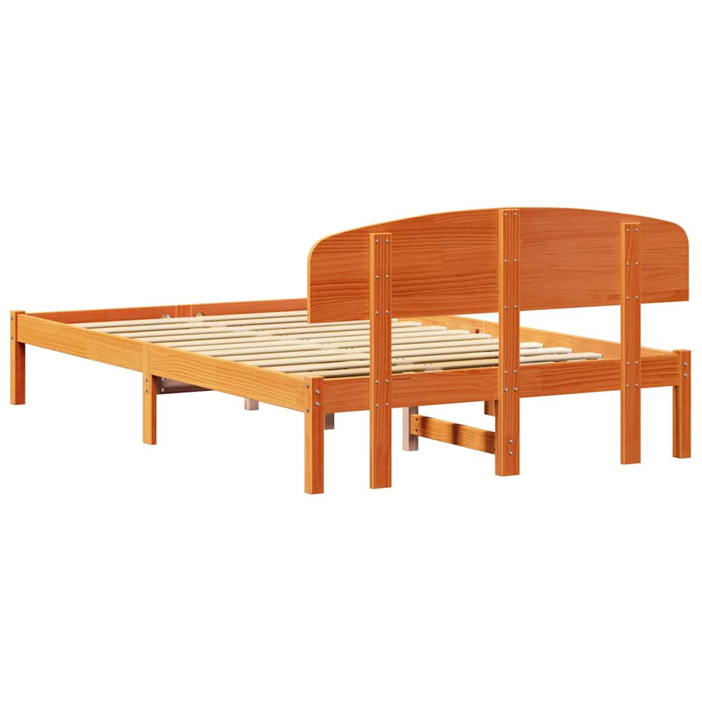 Sengestel med hovedgærde Voks brun 135 x 190 cm Massiv fyrretræ