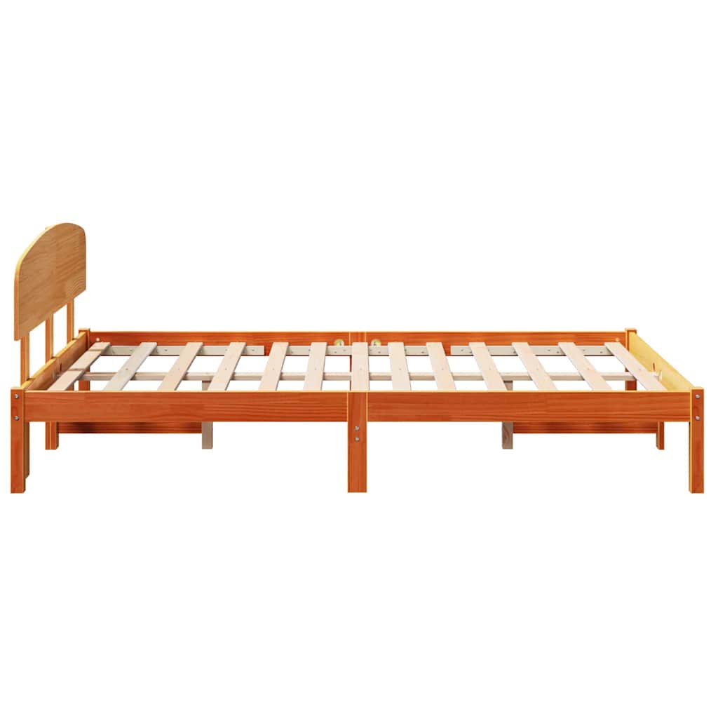 Sengestel med hovedgærde Voks brun 135 x 190 cm Massiv fyrretræ
