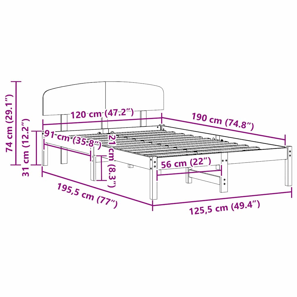 Sengestel Naturfarvet 120 x 190 cm Massiv fyrretræ