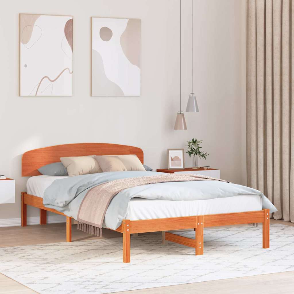 Sengestel med hovedgærde Voks brun 120 x 190 cm Massiv fyrretræ