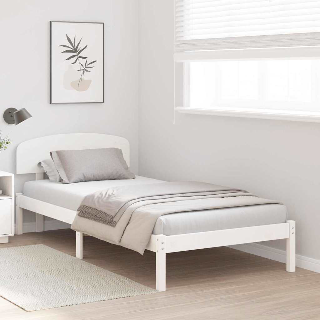 Sengestel med hovedgærde Hvid 100 x 200 cm Massiv fyrretræ