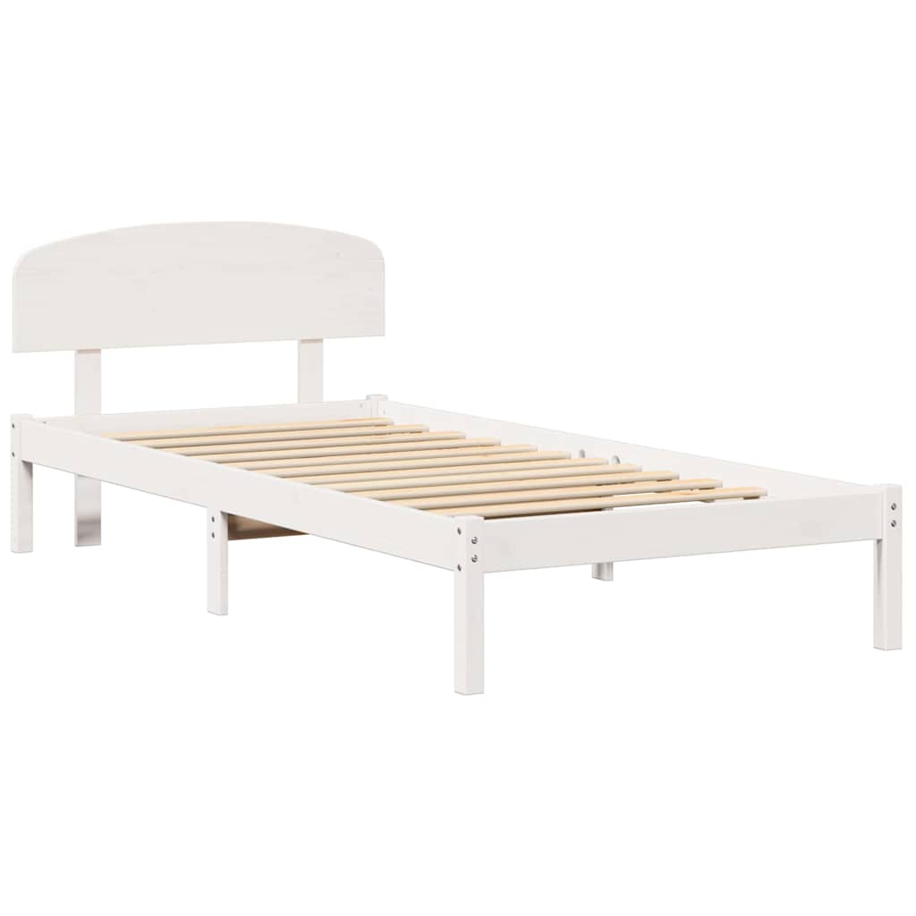 Sengestel med hovedgærde Hvid 100 x 200 cm Massiv fyrretræ