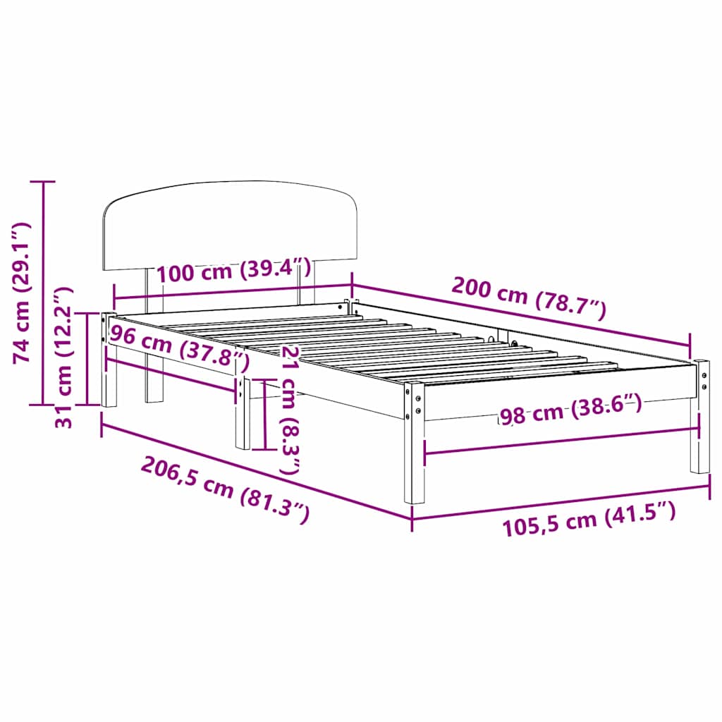 Sengestel med hovedgærde Hvid 100 x 200 cm Massiv fyrretræ