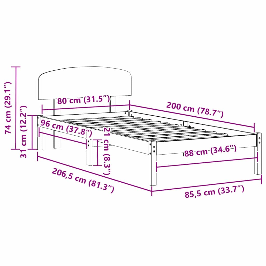 Sengestel med hovedgærde Voks brun 80 x 200 cm Massiv fyrretræ