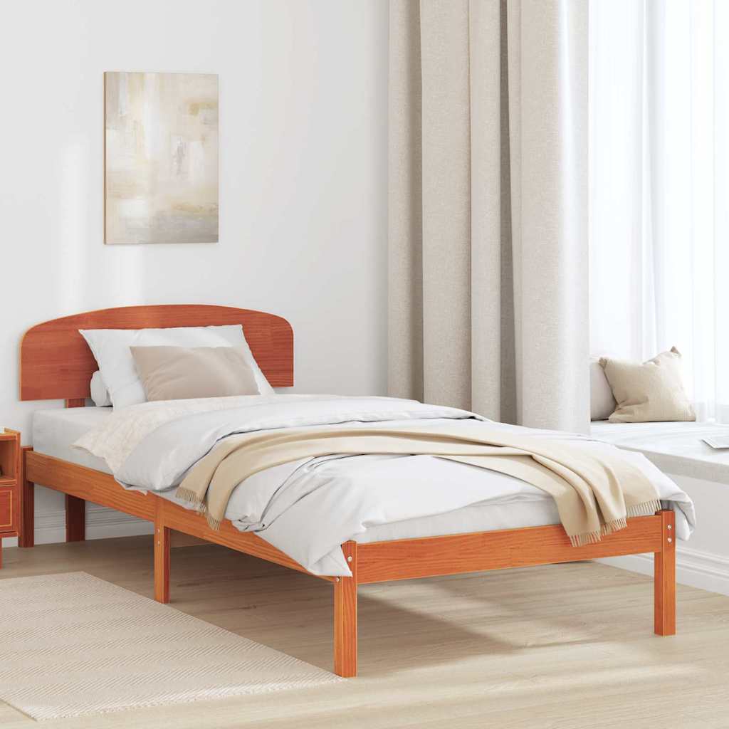 Sengestel med hovedgærde Voks brun 90 x 190 cm Massiv fyrretræ