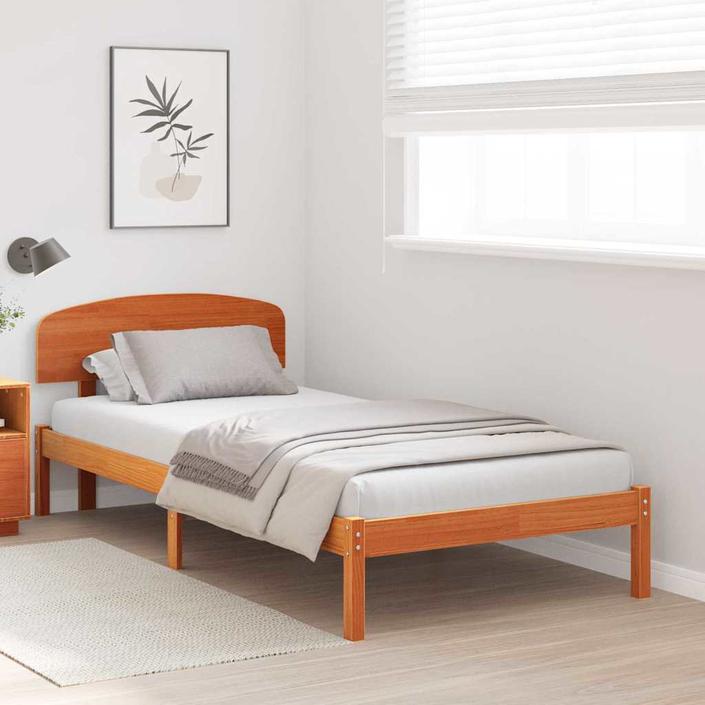 Sengestel med hovedgærde Voks brun 90 x 190 cm Massiv fyrretræ
