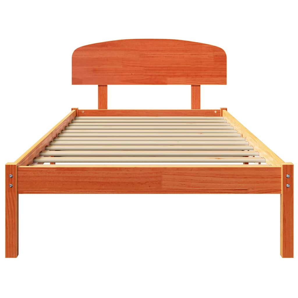 Sengestel med hovedgærde Voks brun 90 x 190 cm Massiv fyrretræ