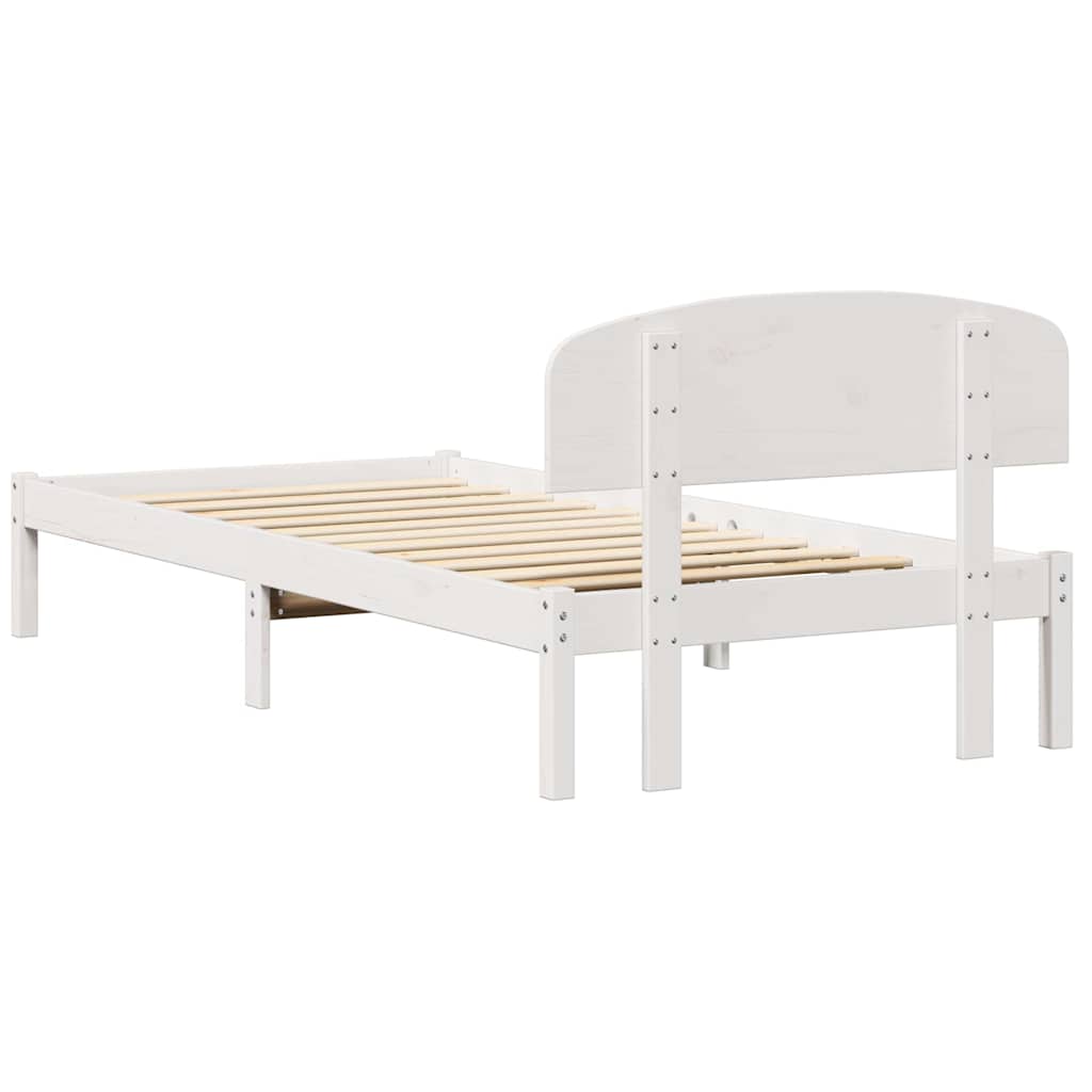 Sengestel med hovedgærde Hvid 75 x 190 cm Massiv fyrretræ