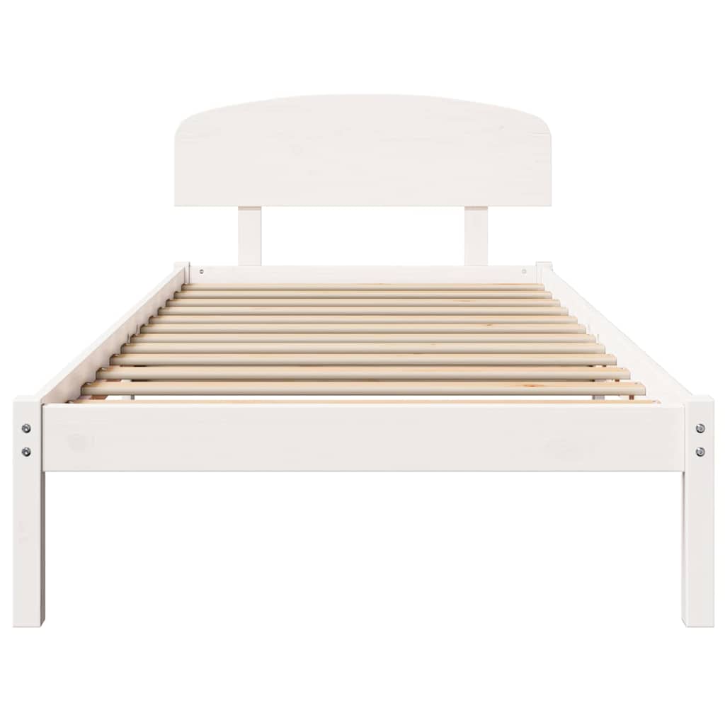 Sengestel med hovedgærde Hvid 75 x 190 cm Massiv fyrretræ