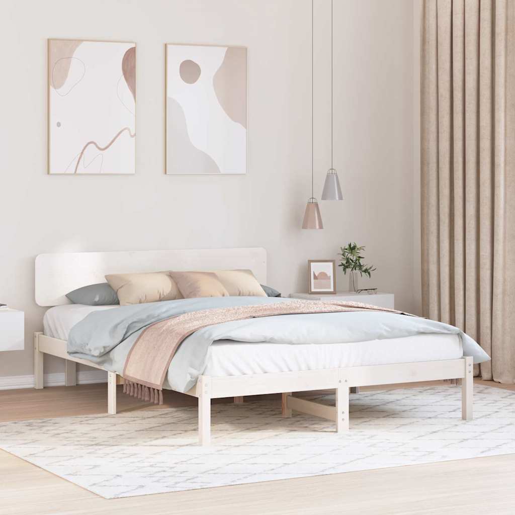 Sengestel med hovedgærde Hvid 200 x 200 cm Massiv fyrretræ